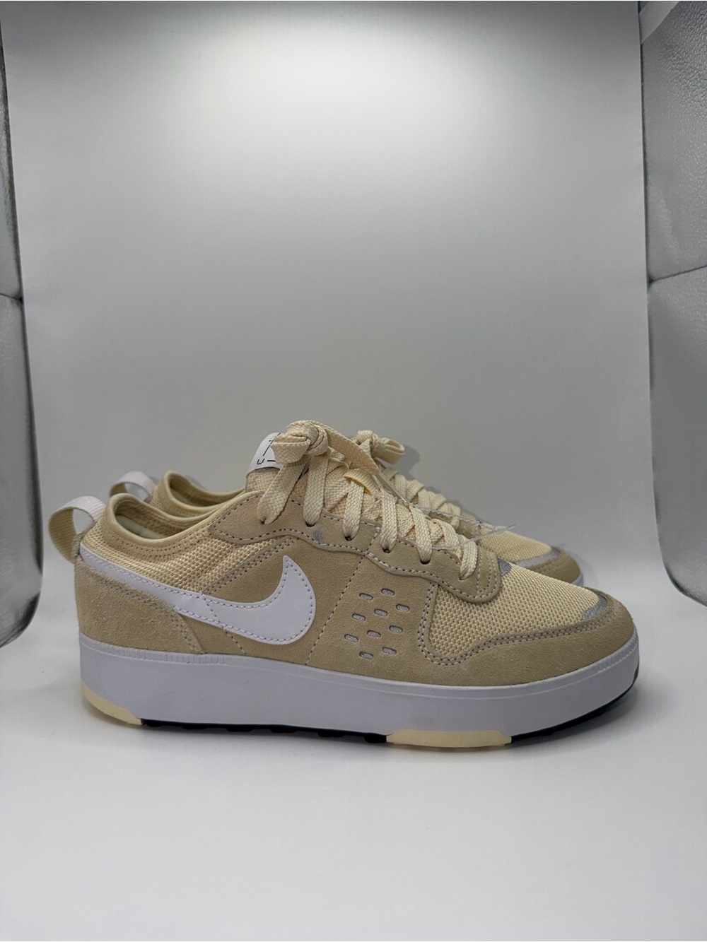 Nike Men's Beige Suede & Mesh Sneakers with White Swoosh